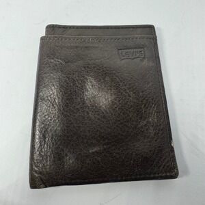 Levi's Men's Dark Brown Rugged Pebbled Leather Bifold Vertical Slim Wallet ID